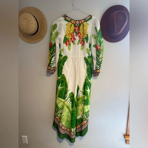 🎉Host pick 🎉NWT Farm Rio Fresh Forest Linen-Blend Midi-Dress - Picture 10 of 13